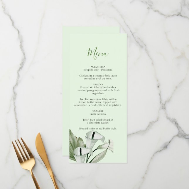 Menu Casamento dos Lírios Brancos Modernos Elegantes (Frente/Verso In Situ)