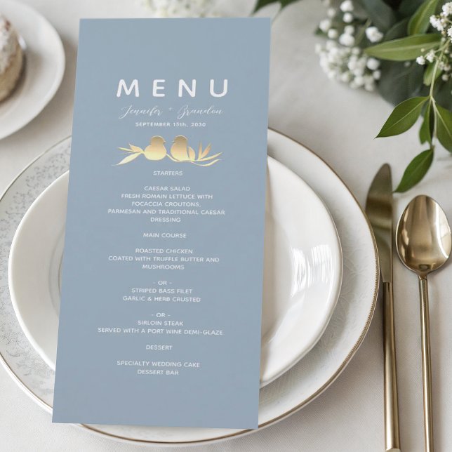 Menu Casamento dos Pássaros de Amor Azul Empoeirado (Criador carregado)