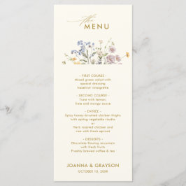 Menu Casamento Dourado Colorido de Primavera Wildflower