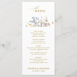 Menu Casamento Dourado Colorido de Primavera Wildflower