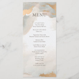 Menu Casamento Dourado com Abstrato de Aquarela Moderna