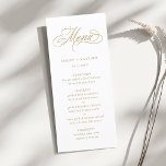 Menu Casamento Dourado com Caligrafia Romântica Suave<br><div class="desc">Este cardápio de ouro e casamento branco com a elegante e romântica caligrafia suave com seus nomes. Para uma personalização mais avançada deste design,  clique no BOTÃO FERRAMENTA DESIGN AZUL acima!</div>