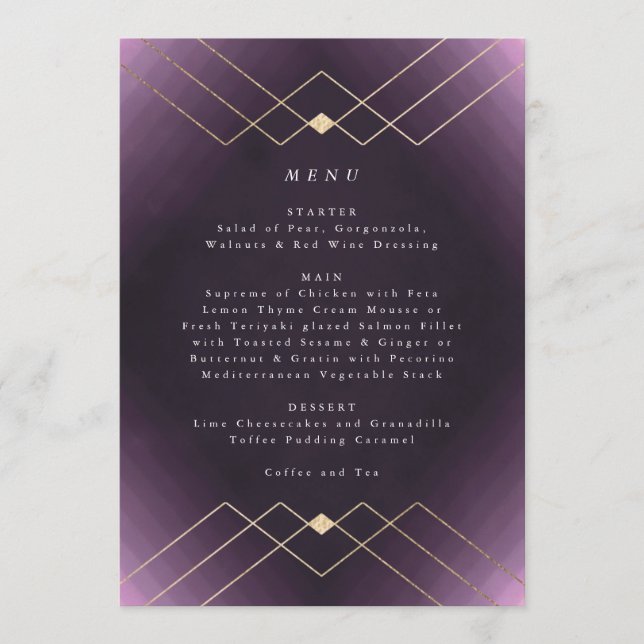Menu Casamento Dourado com Diamond Geo Deco da Elegânci (Frente)