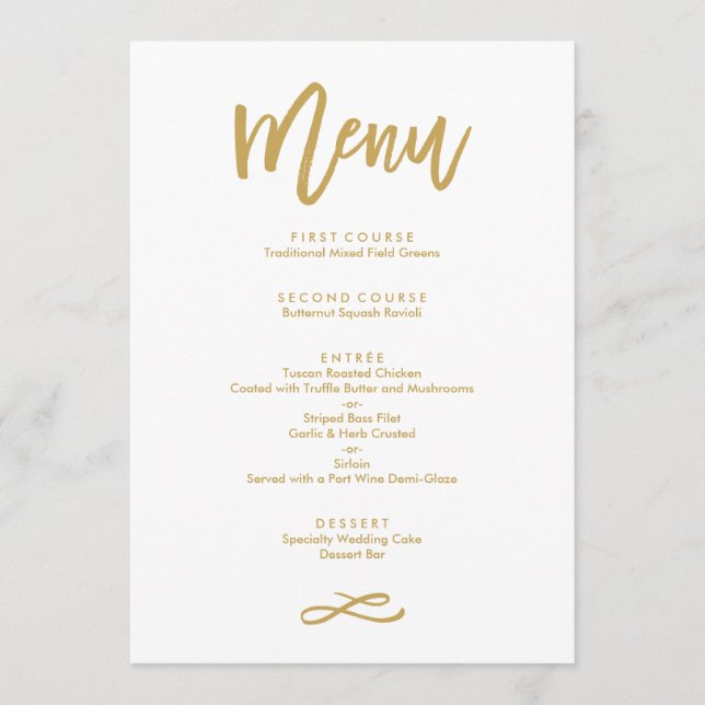 Menu Casamento Dourado com Letra Chic Mão (Frente)