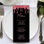 Menu Casamento Dourado com Lixo Rosa Preta e Rosa<br><div class="desc">Menu de recepção de casamento com brilho dourado rosa preto e rosa. Personalize-o com a sua lista de refeições.</div>