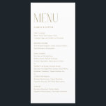 Menu Casamento Dourado com Tipografia Minimalista Moder<br><div class="desc">Cartão de menu personalizável com tipografia moderna. Personalize adicionando a data e a escolha da refeição. Este cartão de menu minimalista de ouro é perfeito para casamentos,  chás de fraldas,  chás de panela,  aniversários e muito mais.</div>
