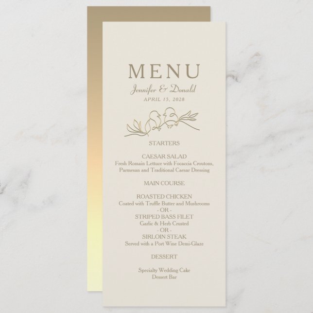 Menu Casamento Dourado da Caligrafia (Frente/Verso)