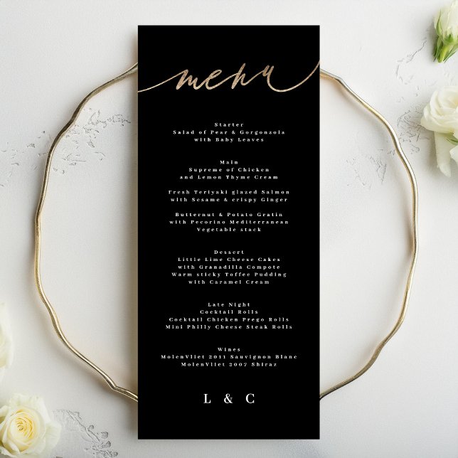 Menu Casamento Dourado da Caligrafia Branca Negra (Criador carregado)