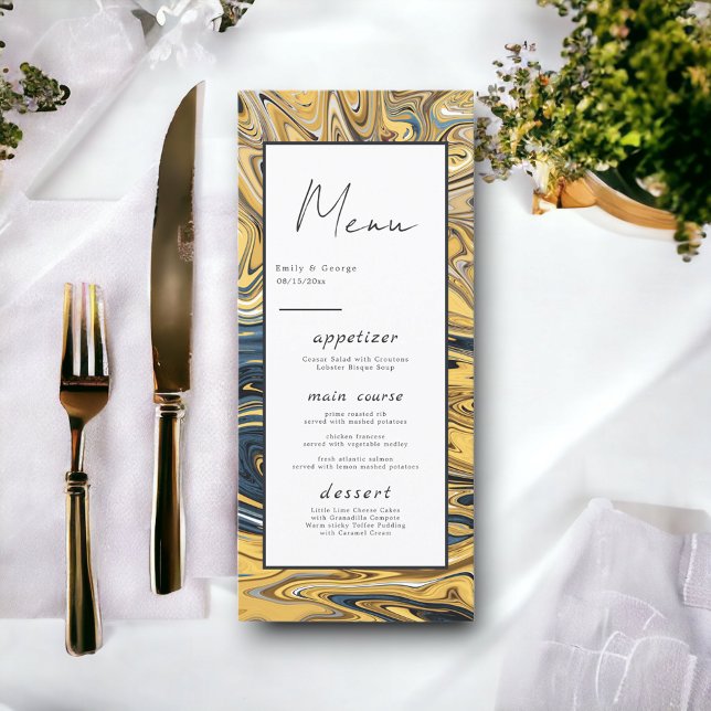 Menu Casamento Dourado de Abstrato de Na moda, com fusã (Criador carregado)