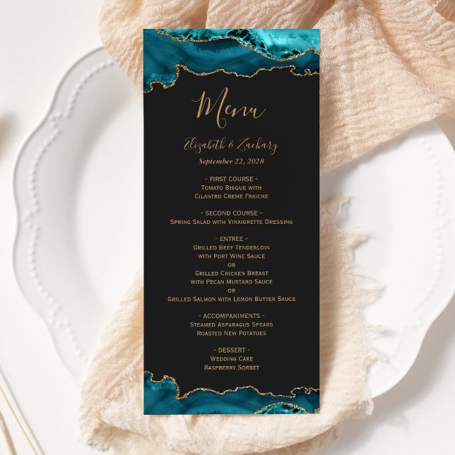 Menu Casamento Dourado de Agata Azul Elegante Dark (Criador carregado)