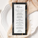 Menu Casamento Dourado de Agata Negra Moderno<br><div class="desc">Este elegante e moderno menu de casamento mostra uma coloração d'água preta,  ao fundo de uma agata preta,  aparada com brilho dourado. O texto aparece em letras elegantes de cinza de carvão vegetal e fontes de impressão em um retângulo branco. O design de ágata é repetido no reverso.</div>