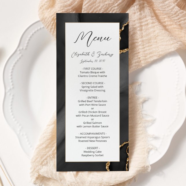 Menu Casamento Dourado de Agata Negra Moderno (Criador carregado)