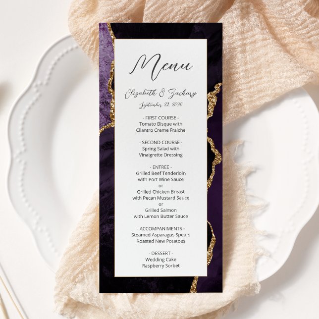 Menu Casamento Dourado de Agata Roxo Moderno (Criador carregado)