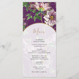 Menu Casamento Dourado de Arca com Verde Floral Roxo