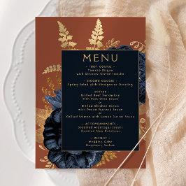 Menu Casamento Dourado de ferrugem azul de Marinho Flor