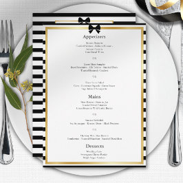 Menu Casamento Dourado de Frame  de Stripe Negra Elegan