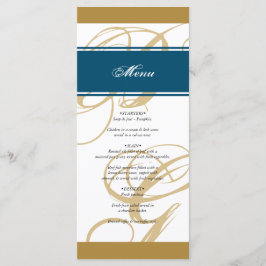 Menu Casamento Dourado de Monograma de Script Elegante 