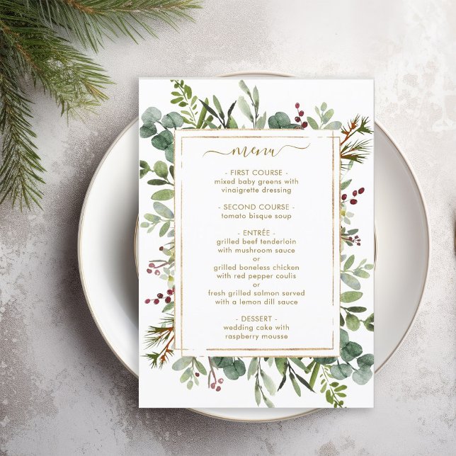 Menu Casamento Dourado de Natal de Greenery Botânico (Criador carregado)
