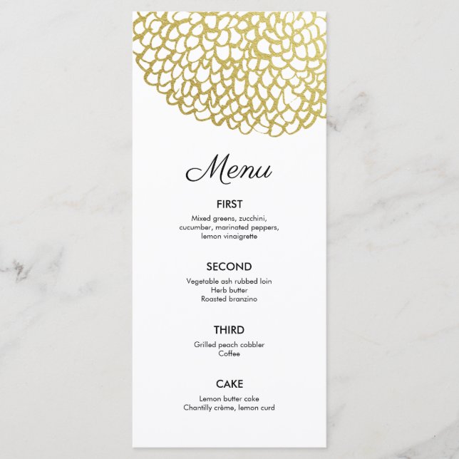 Menu Casamento Dourado de Padrões Petais desenhados à m (Frente)