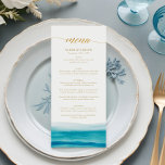 Menu Casamento Dourado de Praia da Ocean Watercolor Bea<br><div class="desc">Menu de Casamento de Dourado Script Beach da Ocean Watercolor</div>