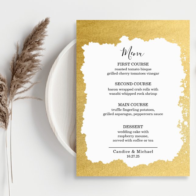 Menu Casamento Dourado de Quadro Moderno de Trendy (Criador carregado)
