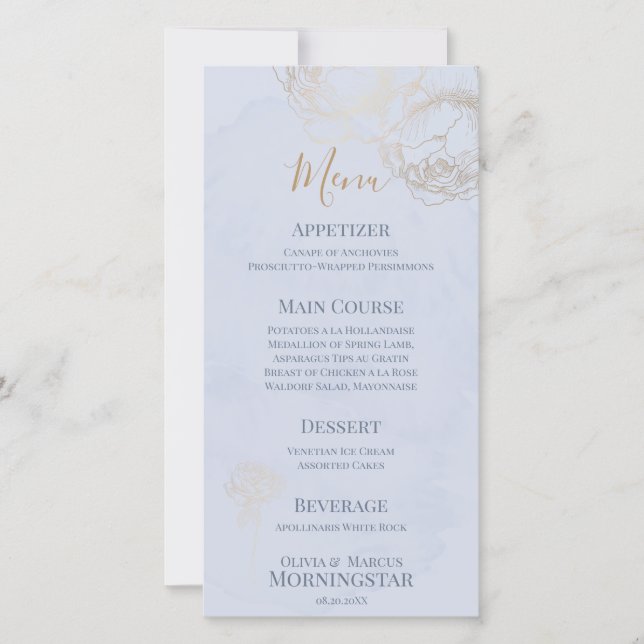 Menu Casamento Dourado de Rosa de Aquarela Dourada (Frente)
