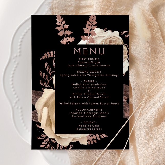 Menu Casamento Dourado de Rosa de Marfim Floral Moody D (Criador carregado)