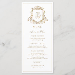 Menu Casamento Dourado e branco do Monograma Real