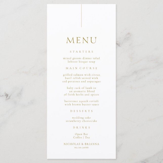 Menu Casamento Dourado e branco minimalista (Frente)
