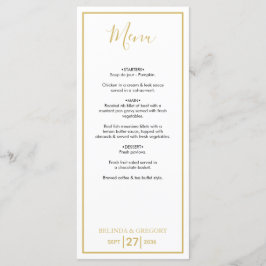 Menu Casamento Dourado e branco minimalista