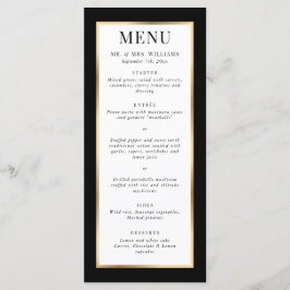 Menu Casamento Dourado e branco preto moderno elegante