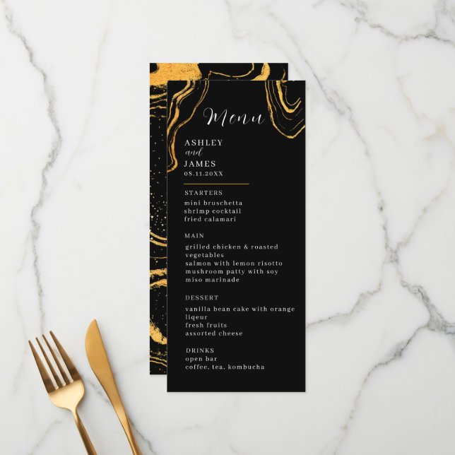 Menu Casamento Dourado e negro (Frente/Verso In Situ)