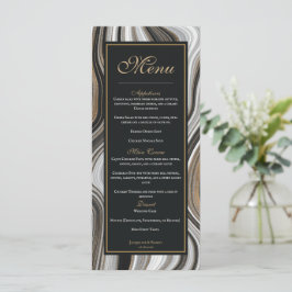 Menu Casamento Dourado e negro elegante de mármore