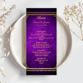 Menu Casamento Dourado e Roxo Real Luxuoso