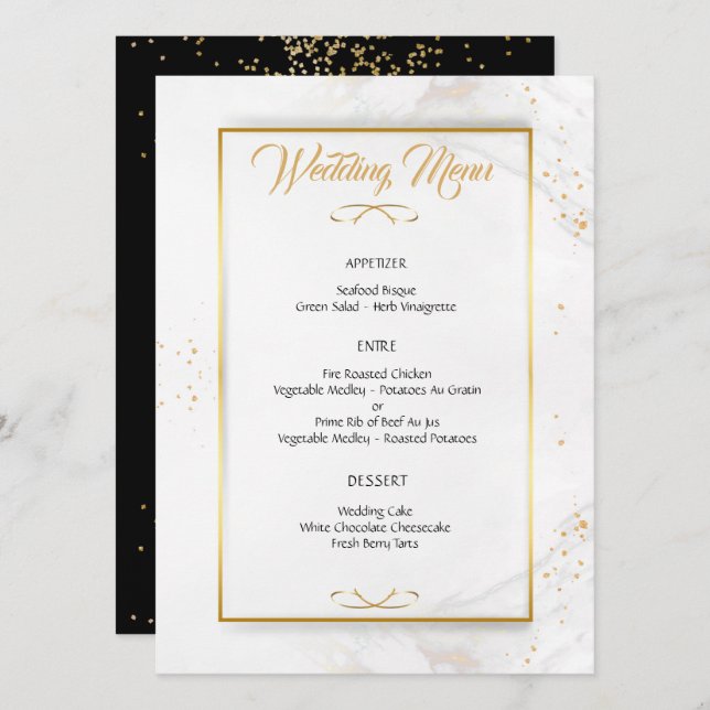 Menu Casamento Dourado Elegante (Frente/Verso)