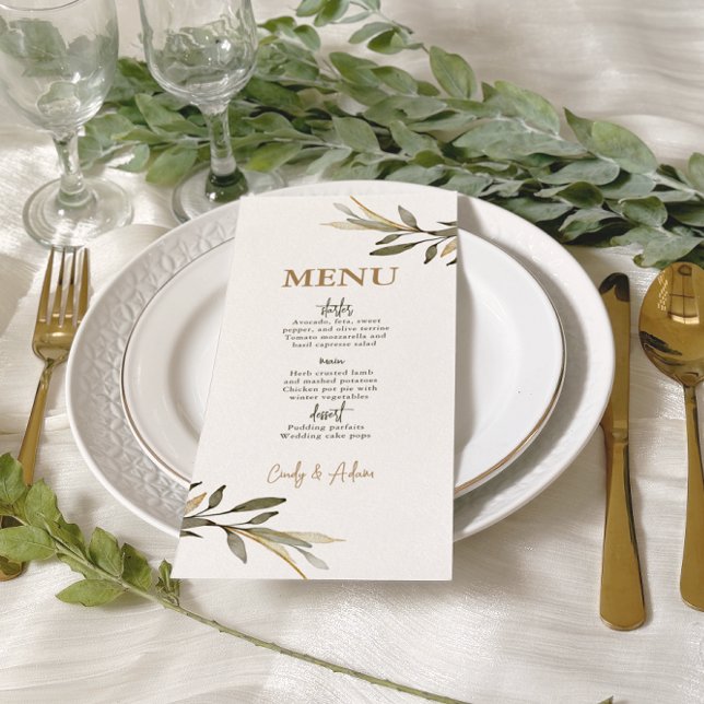 Menu Casamento Dourado Elegante e Verde (Criador carregado)