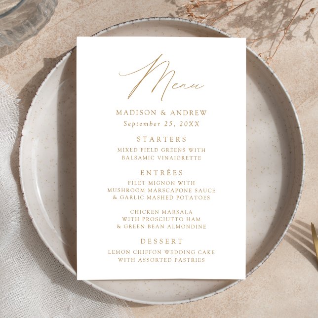 Menu Casamento Dourado Elegante Moderno (Criador carregado)