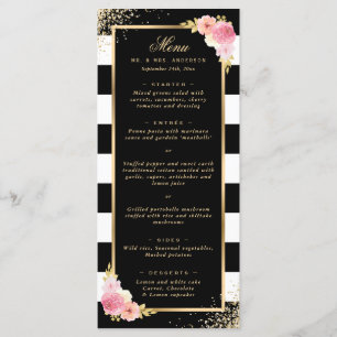 Menu Casamento Dourado Elegante, Rosa, Confetti