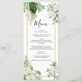 Menu Casamento Dourado Floral de Cor Verde Branca Rústi