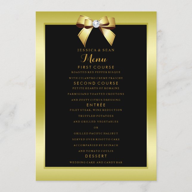 Menu Casamento Dourado Glamouroso e Arco Preto (Frente)
