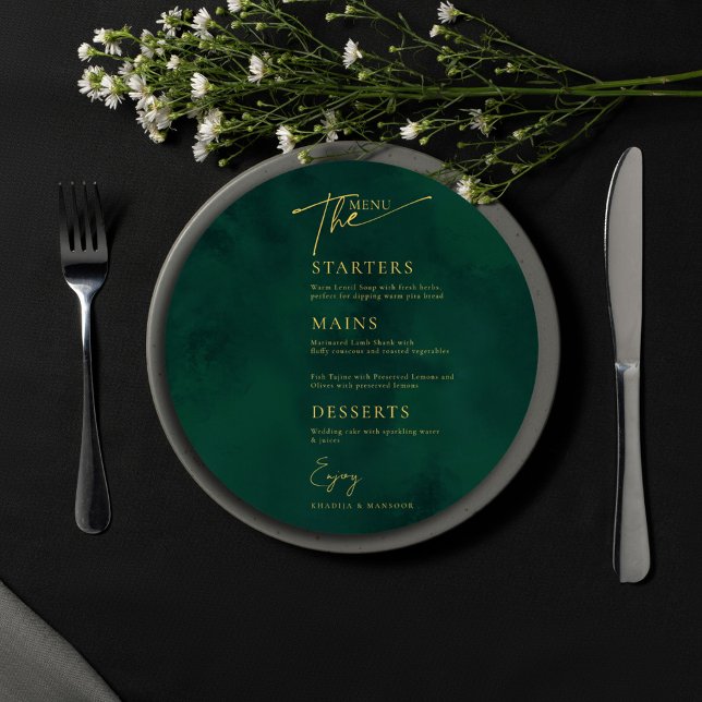 Menu Casamento Dourado Islâmico Real Emerald Green (Criador carregado)