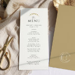 Menu Casamento Dourado Monograma Celestial<br><div class="desc">Transforme sua experiência de jantar com o "Cartão de Menu Monograma Celestial de Casamento Dourado". Contra um pano de fundo branco intocado, os elementos celestes do ouro, acompanhados pelas iniciais elegantemente simples e personalizáveis, trazem um toque de magia às suas mesas. As fases da lua delicadamente integradas na design elevam...</div>