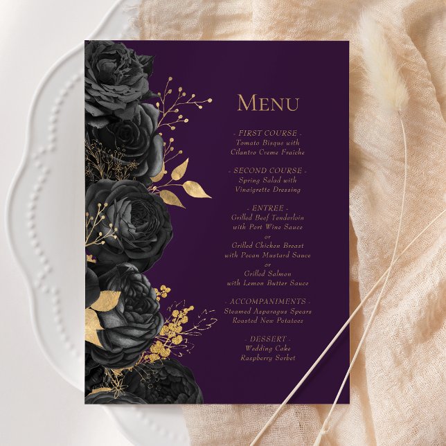 Menu Casamento Dourado Roxo-Roxo Romântico (Criador carregado)
