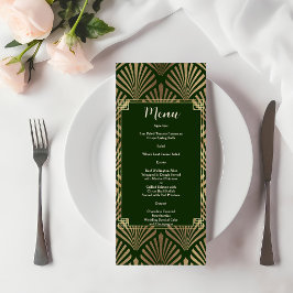 Menu Casamento Dourado Verde Escuro Elegante Deco 20