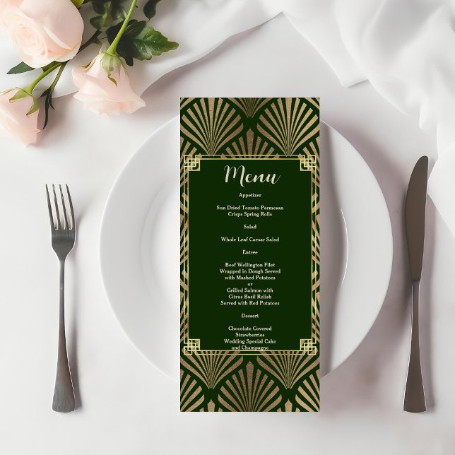 Menu Casamento Dourado Verde Escuro Elegante Deco 20 (Criador carregado)