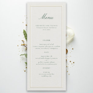 Menu Casamento Ecru de Moldura Elevada Verde Clássica F