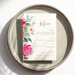 Menu Casamento Editável Floral de Cor de Água Rosa Bril<br><div class="desc">Menu de Casamento Floral Floral Cor de Água Rosa Brilhante</div>