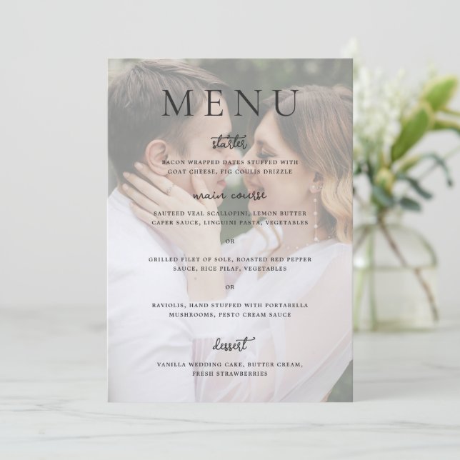 Menu Casamento Editorial de Foto Moderno (Em pé/Frente)