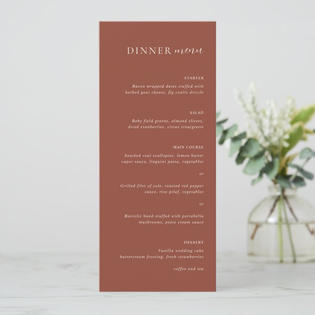 Menu Casamento Editorial Moderno em Cobre Rústico (Em pé/Frente)