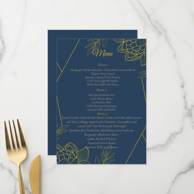 Menu Casamento Elegância Dourada (Frente/Verso In Situ)